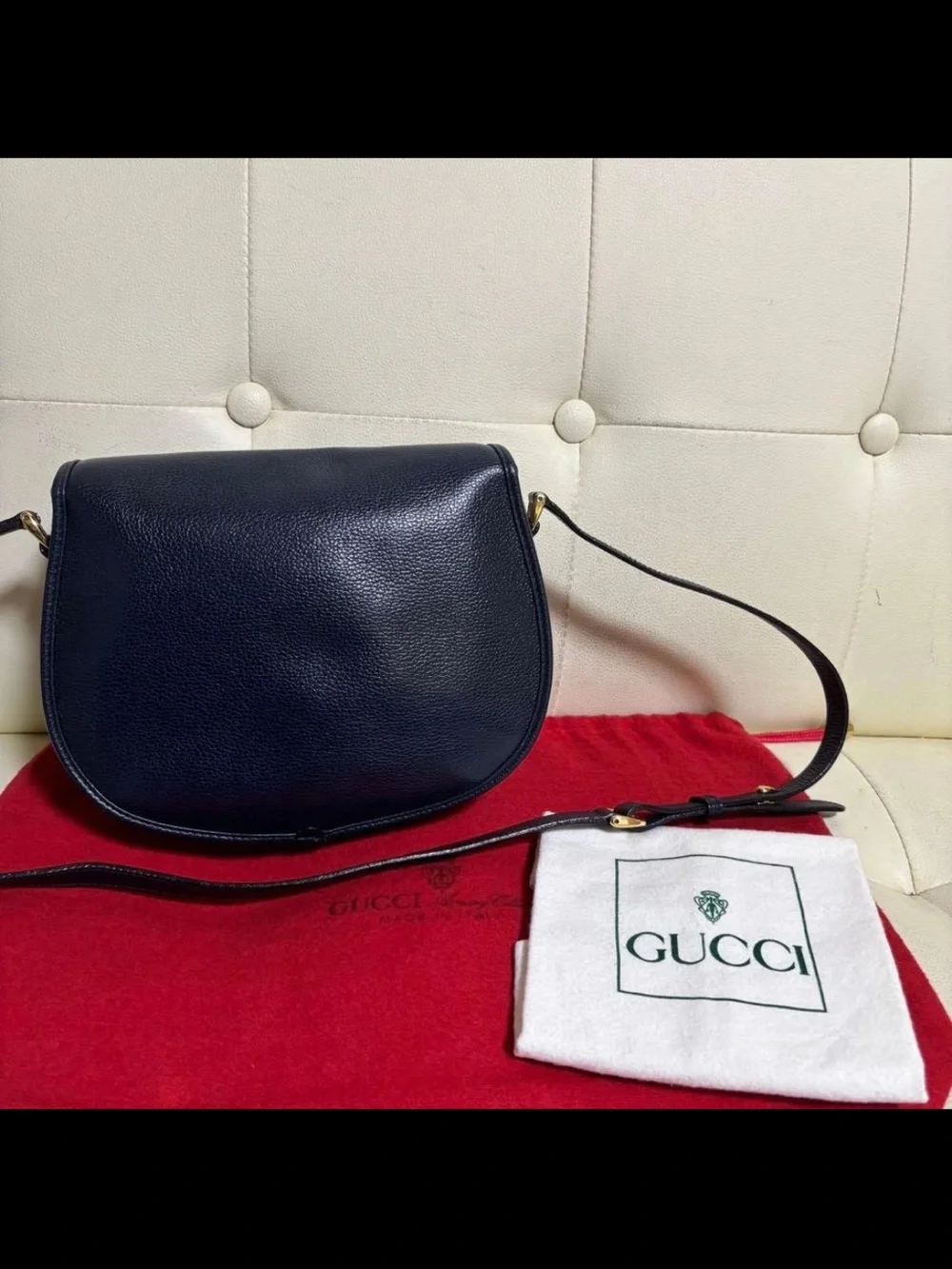 Gucci Navy Blue Pebbled Leather Crossbody Bag